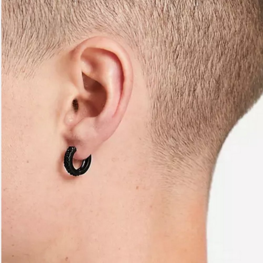 Unisex Men's or Women's Huggie Hoop Earrings! 304 Stainless Steel Gunmetal Black - Picture 6 of 6